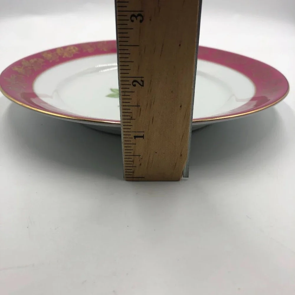 Vintage Fortuna Eisenberg Floral Pink Gold Rim Round Dessert Plate Collectible